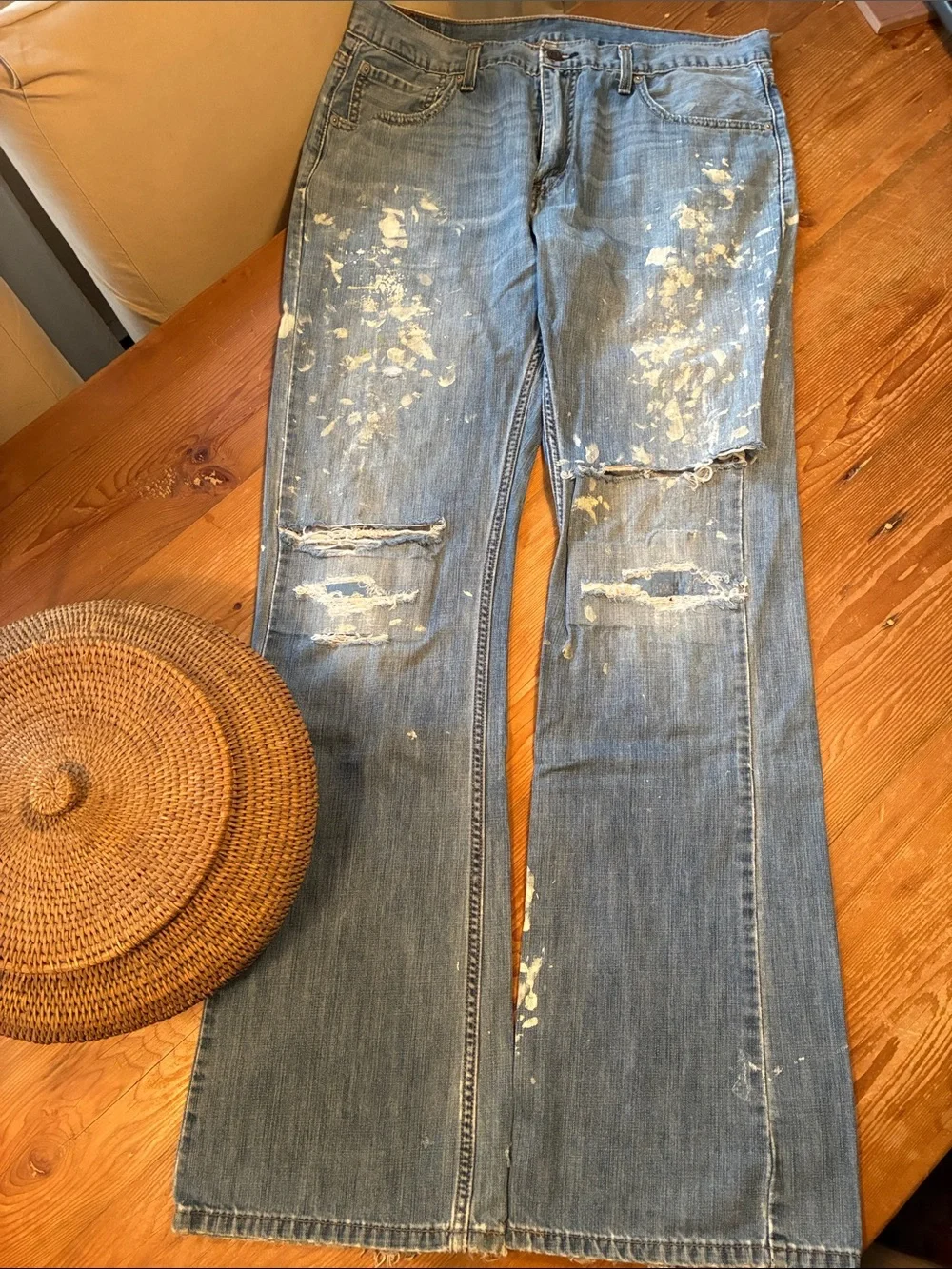 Levi’s 567 Distressed, Painted & Patched Blue Jeans - Size 36 x 34